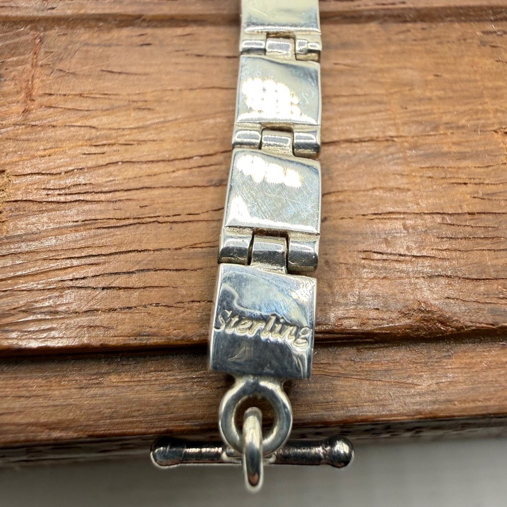 Sterling Silver Blue Opal and Lapis Checker Square Link Bracelet Geometric 925 - Picture 5 of 8